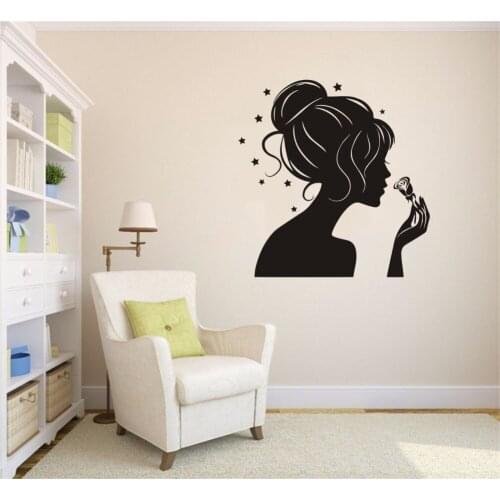 Wall Decals Girl Silhouette Beauty Lady Girl Hair Sticker Hair Salon Shop Wall Sticker Art Vinyl Living Room Adhesivo NY-382