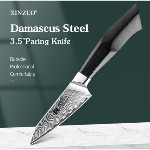 XINZUO 3.5'' Inches Paring Knife Damascus Steel Stainless Steel Razor Sharp Blade Peeling Knives Fruit Cutter Tools G10 Handle