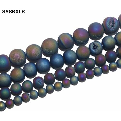Wholesale Natural Stone Beads Round Matte Colorful Frosted Drusy Agata loose Beads For Jewelry Making DIY Bracelet 6 8 10 12 MM