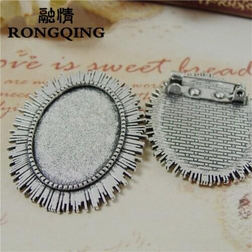 RONGQING 20pcs/lot Antique Silver Pine Needles Brooch Base 25*18MM Oval Jewelry Blanks Cameo Settings