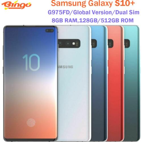 Samsung Galaxy S10+ S10 Plus G975FD Dual SIM Unlocked Mobile Phone Exynos 9820 Octa Core 6.4" 16MP&Dual 12MP 8GB&512GB ROM NFC