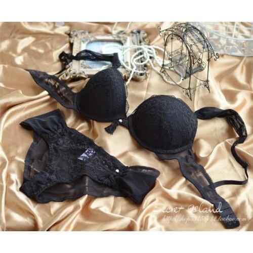 Luxury Aesthetic Push Up Black Lace Bra Woman with Briefs Bra Panty Set Underwear Transparent Lingerie Plus size 38B 38C 36C
