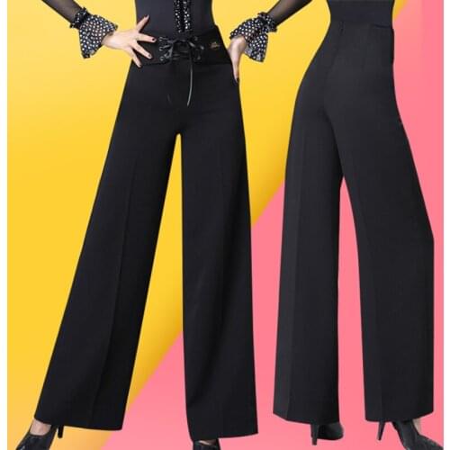 High Waist Dance Pants Female Adult Latin Dance Pants Ballroom Dance Trousers Waltz Chacha Tango Rumba Practice Pants DQS4660