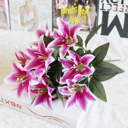 Wedding Bridal Decor 10 Heads Artificial Lily Flower Bouquet Fake Flowers Valentines Day Gift Flower Wreath Holding Decoration