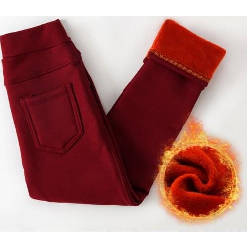 Warm Winter Girls Leggings For Kids Children Thicken Velvet Trousers Skinny Fitness Pencil Pants Students Solid Color Clothing