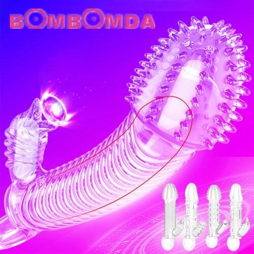 Penis extender condom penis enlargement Increase thickening honey bean stimulation head with storage soft material sexy shop
