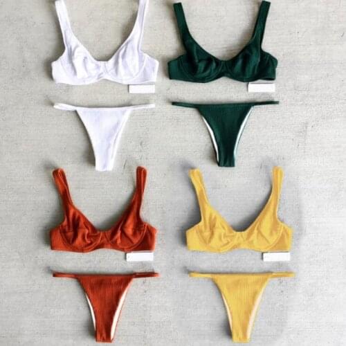 XPUHGM Brand Womens Solid Bikinis Underwire Padded Push Up Bikini 2020 Hot Sale Low Waist Swimsuit Sexy Swimwear Women Biquini