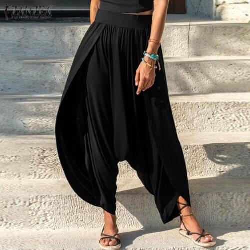 Women Casual Solid Drop Crotch Pants ZANZEA Elegant Elastic Waist Harem Autumn Holiday Party Oversized Trousers Female Culottes