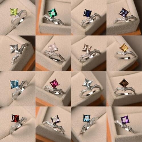 Mi Xiong 17 Styles 925 Sterling Silver Rings for Women Unique Luxury Jewelry Rainbow Series Diamond Colorful Engagement Wedding