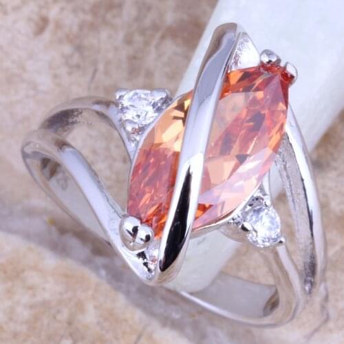 Fabulous Champagne Morganite White CZ Silver Plated Womens Ring Size 6 / 7 / 8 / 9 R1352