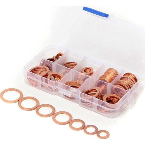 120pcs/box Copper Washer Gasket Nut and Bolt Set Flat Ring Seal Assortment with Box M6/M8/M10/M12/M14/M16/M18/M20