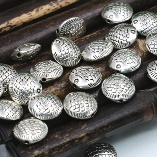 14mm 20PCS Accessories Fishes Spacers Beads for Jewelry Making Tibetan Silver-Color DIY Bracelet Necklace Connector Finding A328
