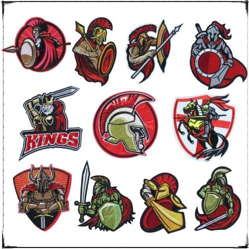 2Pc Ancient Greece Roman Warrior Armour Knight Fighter Weapon Spartan Helmet Solider Army King Embroidered Iron Patch Applique