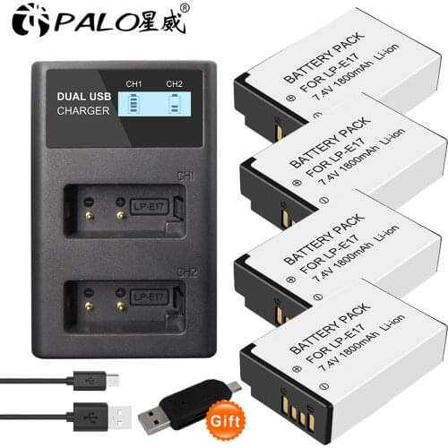 WEIHE Batteries 4 pcs LPE17 LP E17 LP-E1+Dual USB Charger for Canon