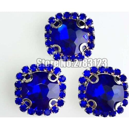 Free shipping 12mm royalblue chain Royal Blue rhinestones AAA+ Crystal Glass sew on stones with holes diy/clothing accessories