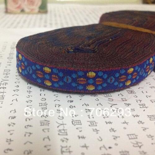 Free Shipping wholesale 3/8'' (10mmx20yards) 100% polyester Woven Jacquard Ribbon black and blue lace