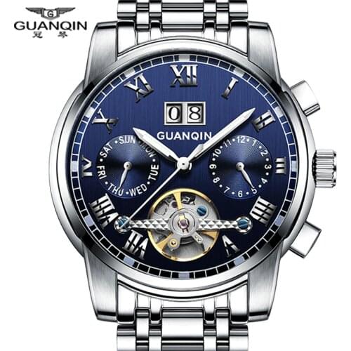 GUANQIN brand Watches men Tourbillon Mechanical Watches Men Steel Waterproof Luminous Automatic Wristwatch men montre homme