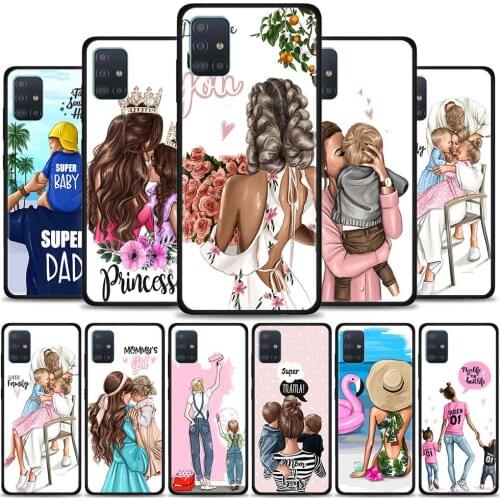 Phone Case For Samsung Galaxy A51 A71 5G A21s A11 A31 A41 A91 A72 A12 A02s Silicon Matte Bumper Fundas Brown Hair Baby Mom Boy