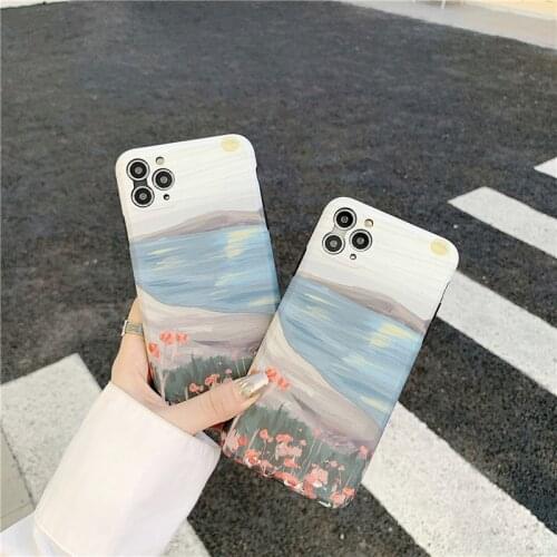 Art Painted VIP IMD Case for iPhone 7 8 plus 11 pro xs max xr x Lake Flower Soft Phone Case for iPhone 11promax Funda