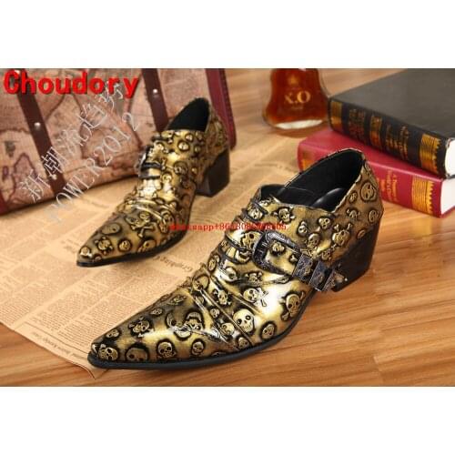 Choudory classic Skeleton Mens Pointed Toe Dress Shoes Genuine Leather High Heels Italian Mens Shoes Brands Formal Busines