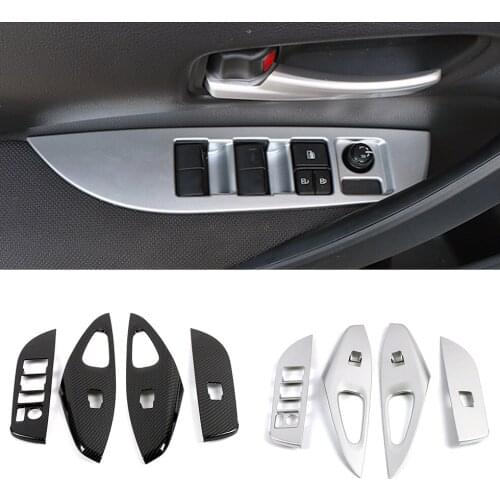 For Toyota Corolla 2019-2021 Inner Door Armrest Window Lift Switch Button Panel Cover Trim Matte Silver Carbon Fiber Color