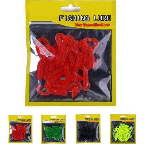 Elenxs 20pcs/bag Double Tail Larva Fishing Soft Lure Arrificial Grub Plastic Fish Bait Fake Worm