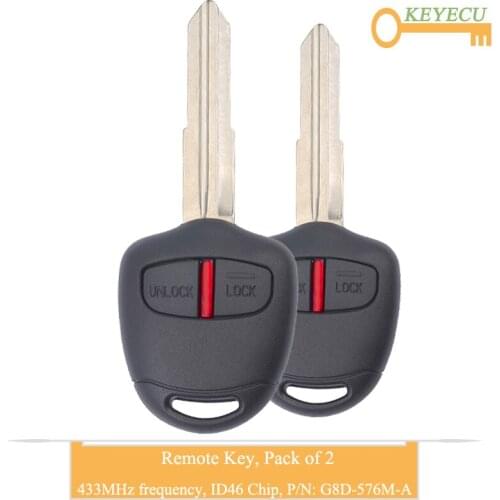 KEYECU 2PCS Remote Car Key for Mitsubishi Outlander Pajero Montero Triton ASX Lancer, Fob 2B - 433MHz - ID46 Chip - MIT11 Blade