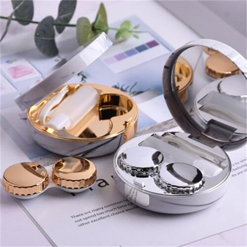 Contact lens case Marble Pattern Contact lenses Container Cute Round Lens Case Mirror Travel Glasses Fashion Classic Box Holder