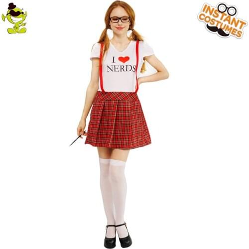 Carnival Party 50s Nerd Costumes Role Play School Activity Girls Dress with Stripe Dress Party Costume