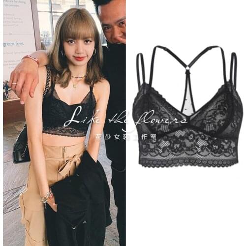 Kpop Korean Celebrity Fashion Tank Top Womens black lace-up Hollow Tank Tops Lady Summer Sexy strapless Sling Vest Tube Tops