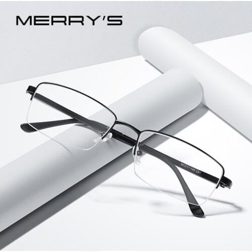 MERRYS DESIGN Men Titanium Alloy Glasses Frame TR90 Legs Myopia Prescription Eyeglasses Business Optical Frame S2209