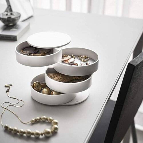Fashion Rotating Jewelry Storage Box 4 Layers Cosmetic Organizer Earrings Rings Holder Makeup Organizers Holder