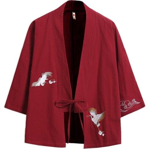 2021 Summer Mens Cotton Kimono Cardigan Outerwear Coats Fashion Streetwear Short Loose Male Jackets Casual Overcoat Clothing