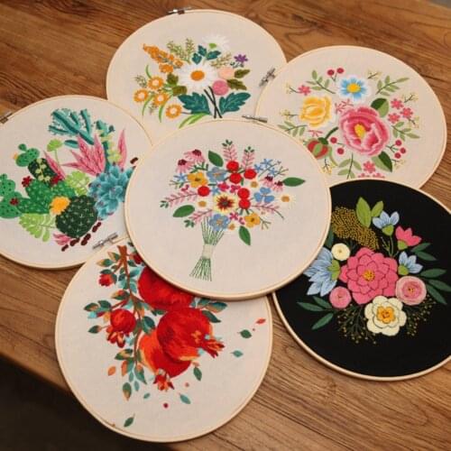 DIY Embroidery Kit For Beginners Plant Flower Pattern Embroidery Thread Needles Set Handmade Cross Stitch Sewing Tools