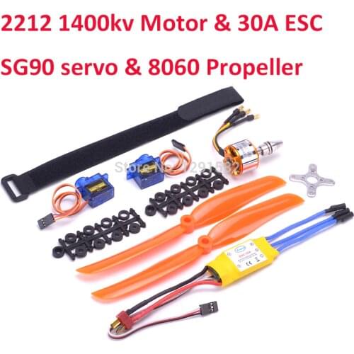 A2212 2212 1400KV Brushless Motor 30A ESC Motor Mount 8060 Propeller SG90 9G Micro Servo set for RC Fixed Wing Plane Helicopter