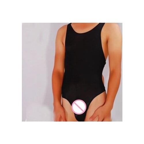 Siamese underwear ultra-smooth ice silk underwear metal ring tight body piece clothing bodysuit men mens bodysuit underwear