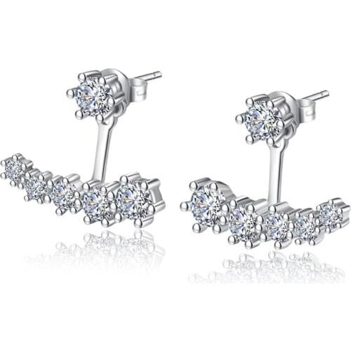 New Fashion Luxury 925 Sterling Silver Earrings Six Claw Zirconia Front Back Double Sided Leaves Stud Earrings For Women Gift