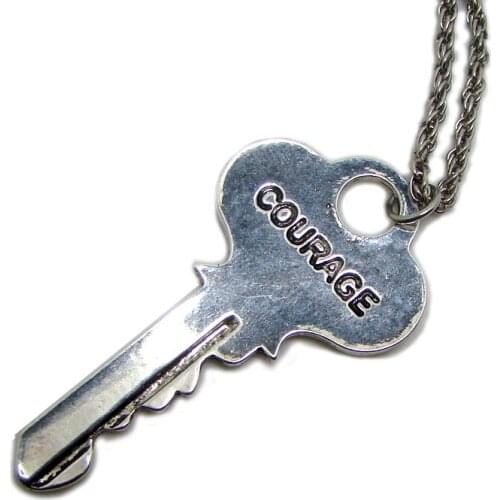 New design vintage antique SLV COURAGE engraved words key pendant link chain fashion personalised necklace style jewelry