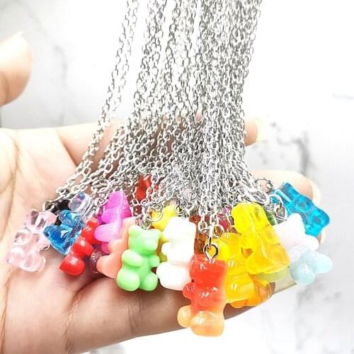 33 Color Handmade Cute Cartoon Bear Chain Necklace, Candy Color ожерелье Pendant, for Ladies and Girls Daily Jewelry Party Gifts