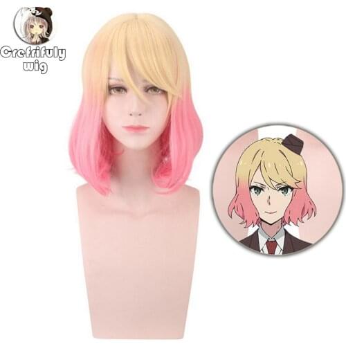 Angels of Death Catherine Ward Yellow Pink Ombre Short Cosplay Wig With Bangs Synthetic Hair Women Costume Wavy Party Wigs