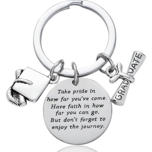 Stainless Steel Graduation Gift 'Take pride in how far you have come' Congratulations Gifts Kids Son Daughter Teens Keychains