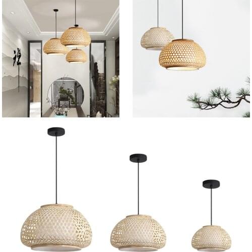 Retro Bamboo Weave Pendant Lamp Hanging Ceiling Light Chandelier Lighting Fixtures for Dining Room Bedroom Office Home Ornament