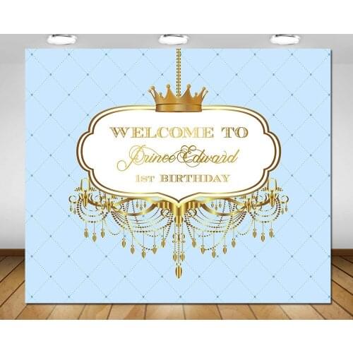 Custom gold and baby blue royal little prince crown backgrounds High quality Computer print party photo backdrop