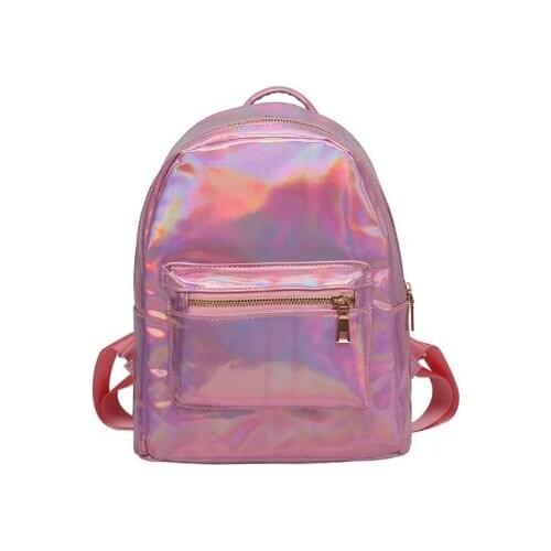 PINK women backpack silver hologram backpack laser back pack mens bag leather holographic daypack sac a dos mochila masculina