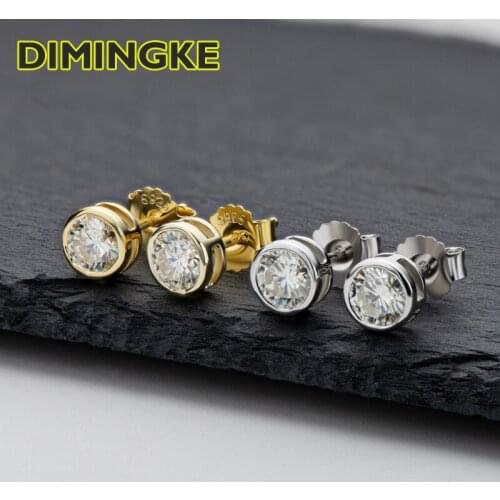 DIMINGKE 0.5/1 CT Moissanite Gold Earrings GRA Certificate S925 Sterling Silver Jewelry Wedding Party Lover Gift