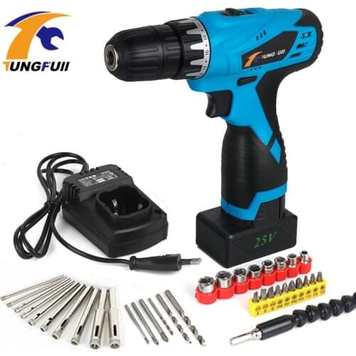 Tungfull Multifunction Cordless Screwdriver Electric Drill Driver Lithium Battery Rechargeable Rotary Power Tools Diy 25V