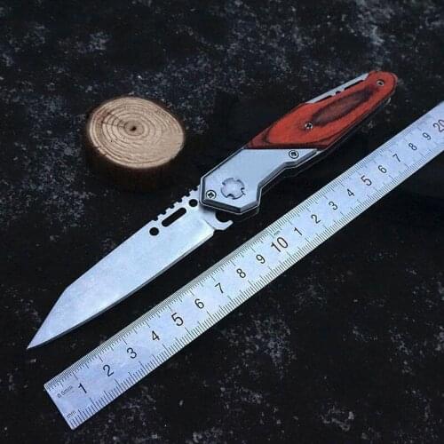 7.87'' Folding knife Survival Tactical Pocket Knife Outdoor Combat Camping Hiking Hunting Knives Wood Handle EDC Multi Tool