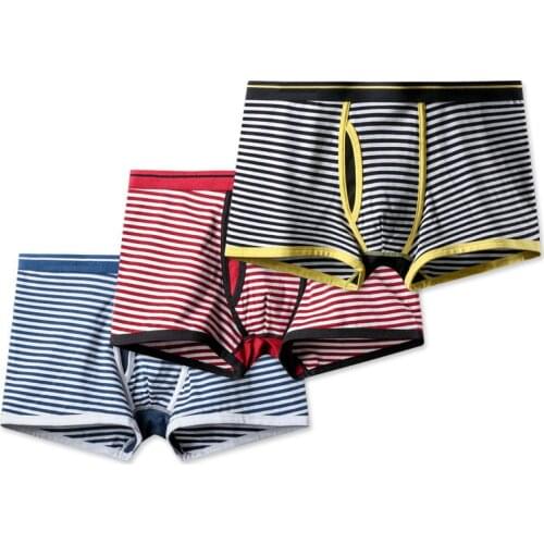 Men Boxer Shorts Striped Cotton Underwear Plus Size Sexy Bugle Pouch Boxershorts Calzoncillos Hombre Slip Underpants Trunks 3XL