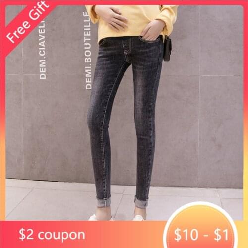 Skinny Pencil Pants Maternity Jeans For Pregnant Women Denim Trousers Washed Stretch Slim Abdominal Jeans Pregnancy Clothes