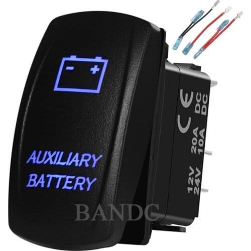 AUXILIARY BATTERY Rocker Switch for Caravan Car Boat Marine RV,Universal Fitment，Waterproof，12V/24V, Blue LED，Jumper Wires Set